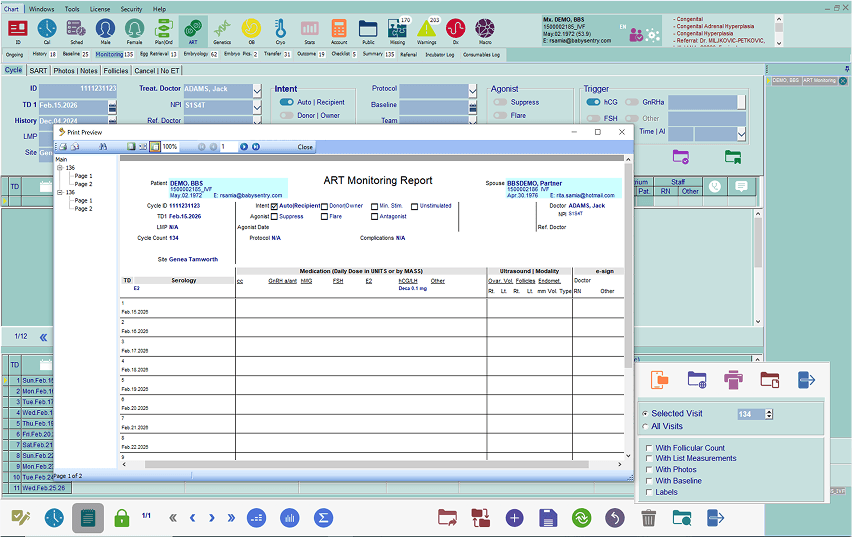 BabySentry ART monitoring screen
